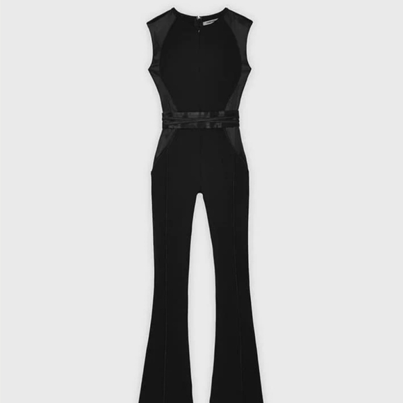Maniére De Voir Satin Contour Flared Jumpsuit (US 10) Black - Picture 2 of 11